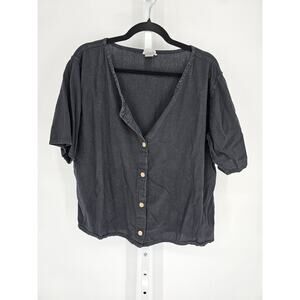 Vtg Eucalyptus Womens Sz XL 100% Cotton Short Sleeve Lagenlook Top Black